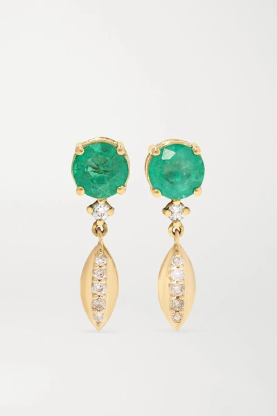 Shop Ileana Makri Grass Single Dewdrop 18-karat Gold, Emerald And Diamond Earrings