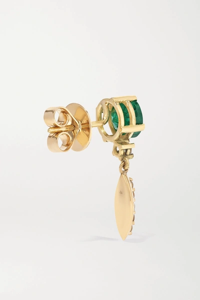 Shop Ileana Makri Grass Single Dewdrop 18-karat Gold, Emerald And Diamond Earrings