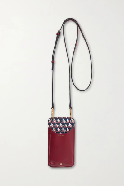 Shop Anya Hindmarch I Am A Plastic Bag Leather-trimmed Printed Coated-canvas Phone Case In Claret