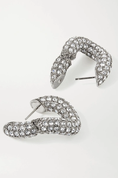 Shop Balenciaga Loop Xs Silver-tone Crystal Hoop Earrings