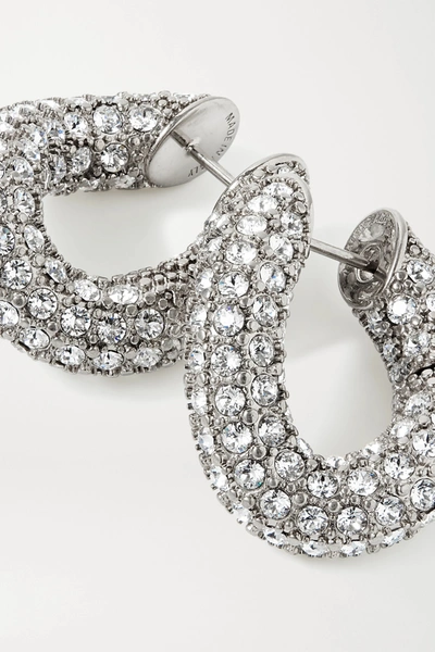 Shop Balenciaga Loop Xs Silver-tone Crystal Hoop Earrings