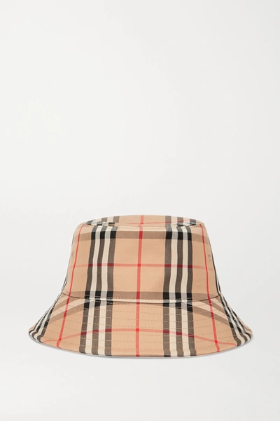 Shop Burberry Checked Cotton-blend Twill Bucket Hat In Beige