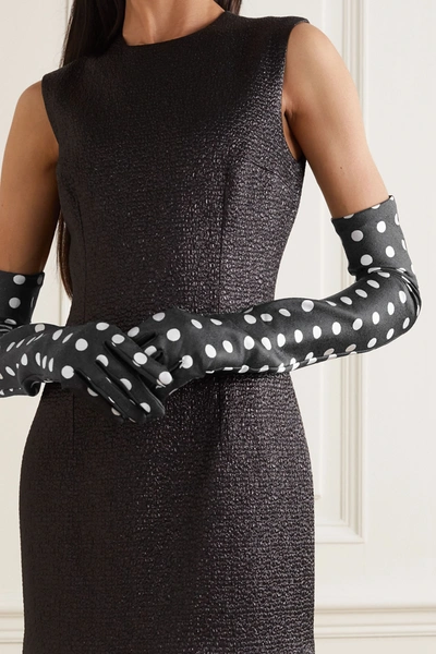 Shop Emilia Wickstead Polka-dot Satin-jacquard Gloves In Black