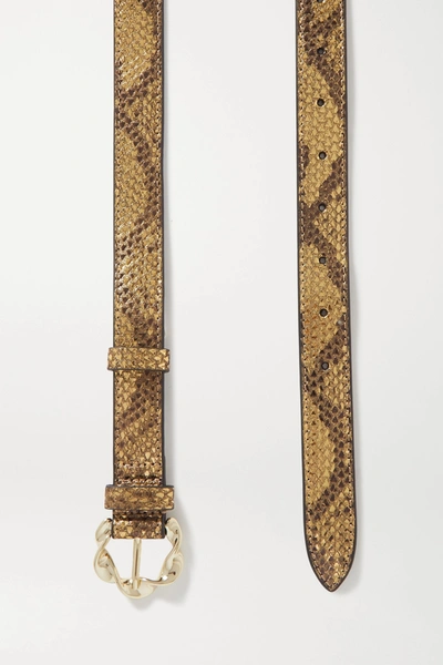 Shop Loeffler Randall Josephine Metallic Snake-effect Leather Belt In Gold