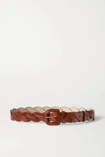 Shop Loeffler Randall Deidre Braided Croc-effect Leather Belt In Brown