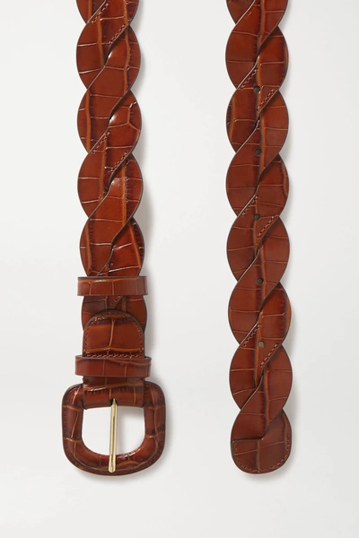 Shop Loeffler Randall Deidre Braided Croc-effect Leather Belt In Brown