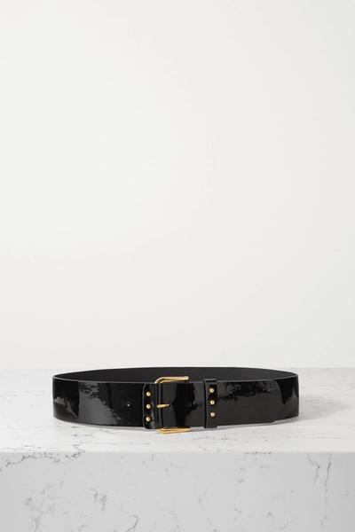 Shop Saint Laurent Patent-leather Waist Belt In Black