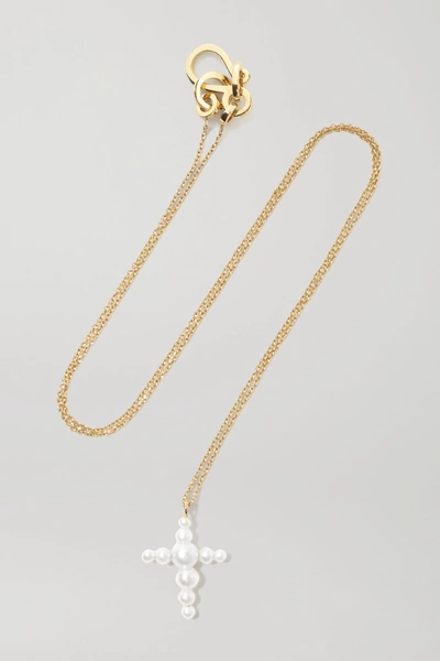 Shop Sophie Bille Brahe Petite Fellini 14-karat Gold Pearl Necklace