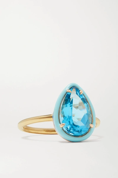 Shop Alison Lou 14-karat Gold, Topaz And Enamel Ring