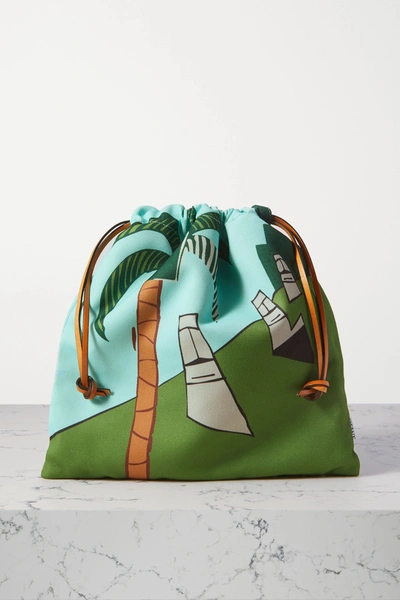 Shop Loewe + Ken Price Easter Island Leather-trimmed Printed Canvas Pouch In Green
