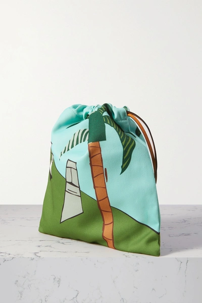 Shop Loewe + Ken Price Easter Island Leather-trimmed Printed Canvas Pouch In Green