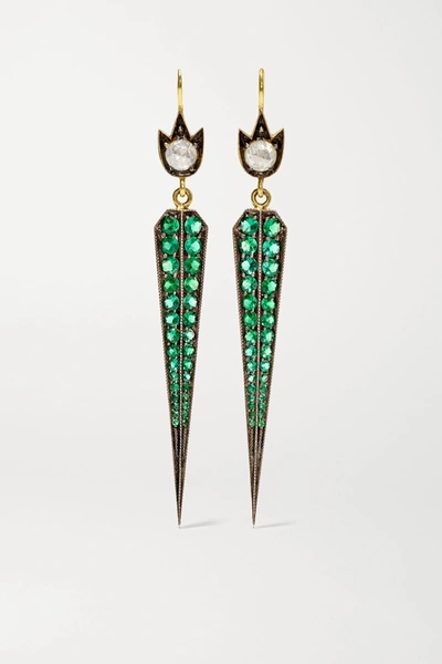 Shop Sylva & Cie 18-karat Gold, Emerald And Diamond Earrings