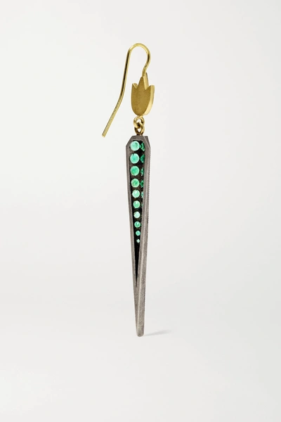 Shop Sylva & Cie 18-karat Gold, Emerald And Diamond Earrings