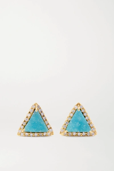 Shop Kimberly Mcdonald 18-karat Gold, Chrysocolla And Diamond Earrings