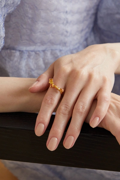 Shop Pacharee Bloom Gold-plated, Sapphire And Pearl Ring