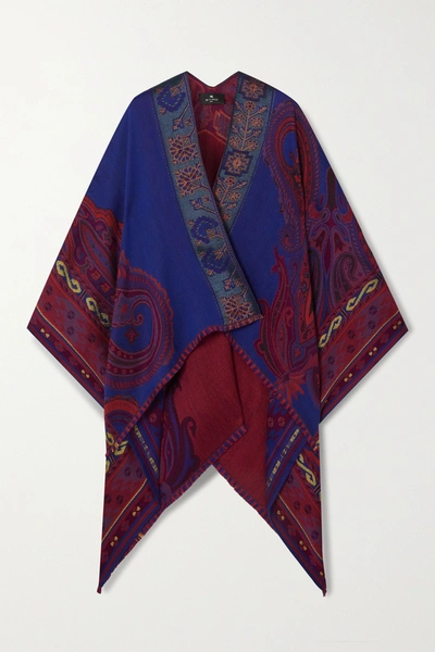 Shop Etro Wool-blend Jacquard Wrap In Blue