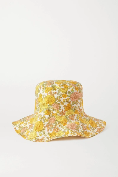 Shop Faithfull The Brand + Net Sustain Bettina Floral-print Linen Sunhat In Yellow