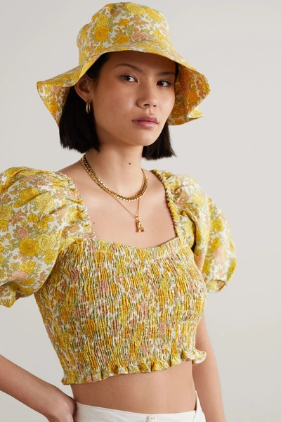 Shop Faithfull The Brand + Net Sustain Bettina Floral-print Linen Sunhat In Yellow