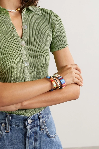 Shop Roxanne Assoulin Grounded Rainbow Set Of Three Enamel And Gold-tone Bracelets In Brown