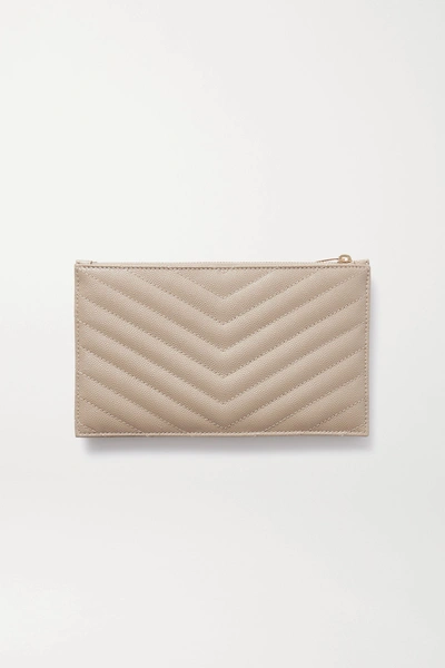 Shop Saint Laurent Monogram Quilted Textured-leather Pouch In Beige