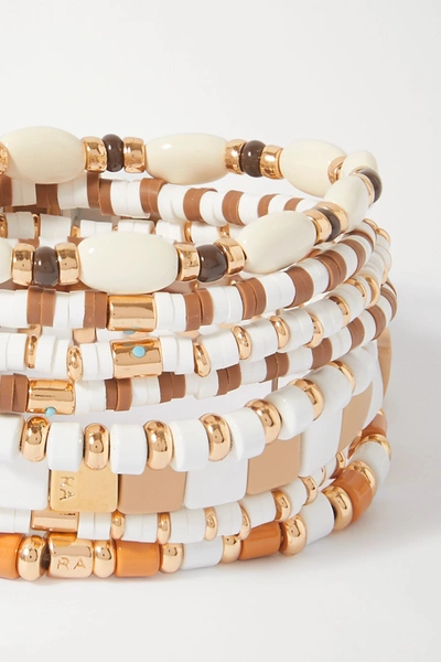 Shop Roxanne Assoulin Colour Therapy Set Of Eight Enamel And Gold-tone Bracelets In White