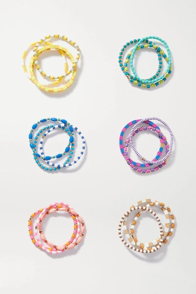 Shop Roxanne Assoulin Colour Therapy Set Of Eight Enamel And Gold-tone Bracelets In White