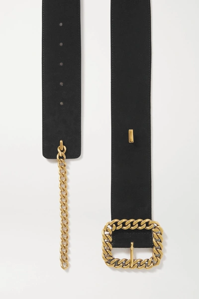 Shop Saint Laurent Chain-embellished Suede Waist Belt In Black