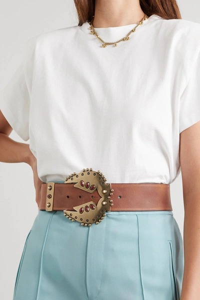 Shop Isabel Marant Abigail Embellished Leather Belt In Brown