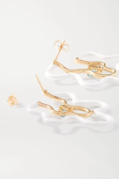 Shop Bea Bongiasca Flower Power 9-karat Gold, Enamel And Topaz Earrings In White