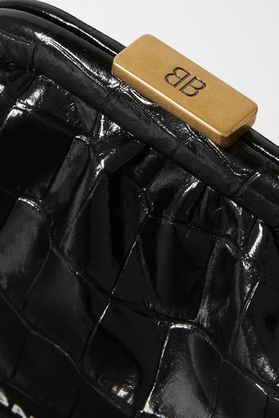 Shop Balenciaga Cloud Printed Croc-effect Leather Pouch In Black