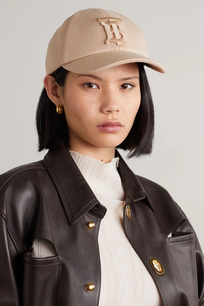 Shop Burberry Appliquéd Cotton-jersey Baseball Cap In Beige