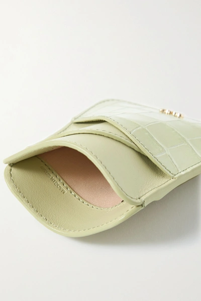 Shop Chloé Walden Smooth And Croc-effect Leather Cardholder In Gray Green