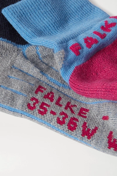 Shop Falke Sk2 Intarsia Wool-blend Ski Socks In Blue