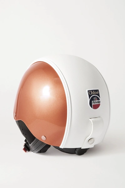 Shop Chloé + Fusalp Embroidered Leather-paneled Ski Helmet In Metallic