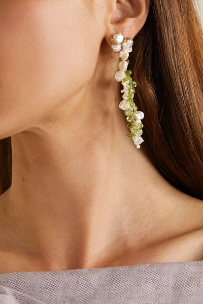 Shop Pacharee Spring Vine Gold-plated, Pearl And Peridot Earrings