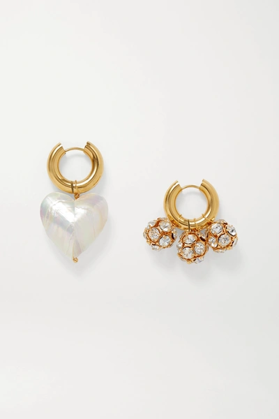 Shop Timeless Pearly Gold-tone, Crystal And Pearl Hoop Earrings