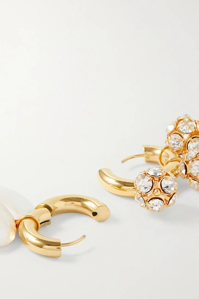 Shop Timeless Pearly Gold-tone, Crystal And Pearl Hoop Earrings