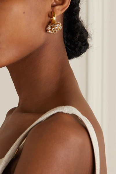 Shop Timeless Pearly Gold-tone, Crystal And Pearl Hoop Earrings
