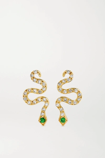 Shop Ileana Makri Little Snake 18-karat Gold, Diamond And Tsavorite Earrings