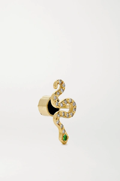 Shop Ileana Makri Little Snake 18-karat Gold, Diamond And Tsavorite Earrings