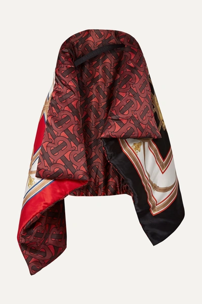 Shop Burberry Printed Mulberry Silk-satin Cape In Red