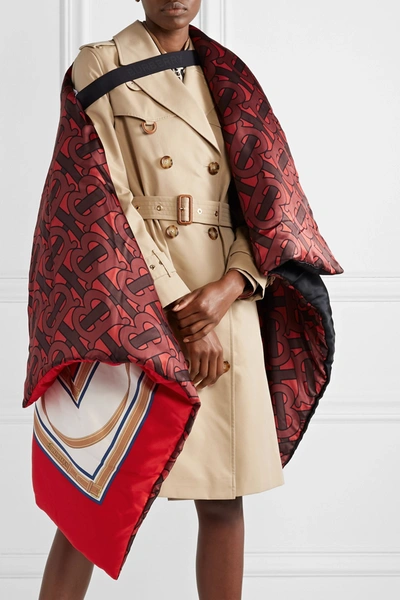 Shop Burberry Printed Mulberry Silk-satin Cape In Red