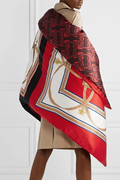 Shop Burberry Printed Mulberry Silk-satin Cape In Red