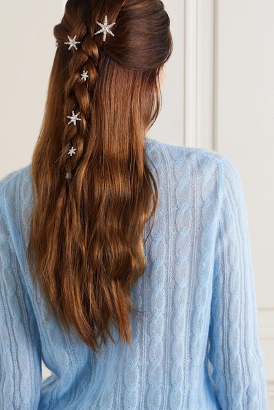 Shop Jennifer Behr Vespera Set Of Five Crystal-embellished Silver-tone Hair Slides