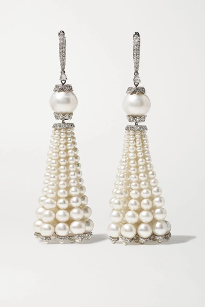 Shop Amrapali 18-karat White Gold, Pearl And Diamond Earrings