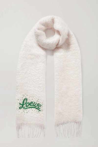 Shop Loewe Bead-embellished Mohair-blend Scarf In White