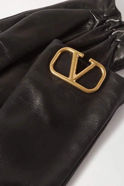 Shop Valentino Embellished Leather Gloves In Black