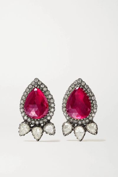 Shop Amrapali 18-karat Gold, Sterling Silver, Ruby And Diamond Earrings