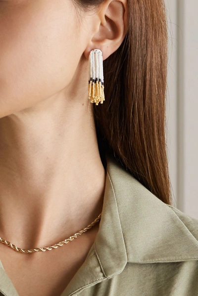 Shop Roxanne Assoulin Bushy Enamel And Gold-tone Beaded Earrings In White