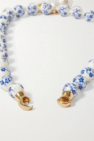 Shop Eliou Coté Gold-plated, Pearl And Bead Necklace In Blue